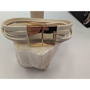 COACH Signature Multi-Strand Beige Faux Leather Gold Tone Magnetic Bracelet